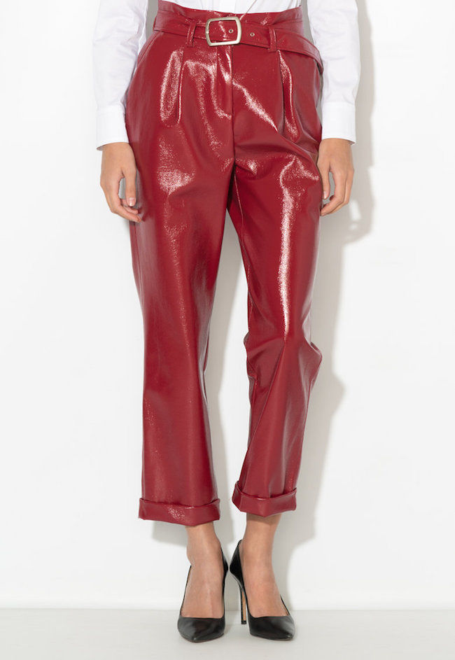 Pantaloni cu aspect peliculizat si curea de piele sintetica Zee Lane Collection (ZLC18F-1062-RED)